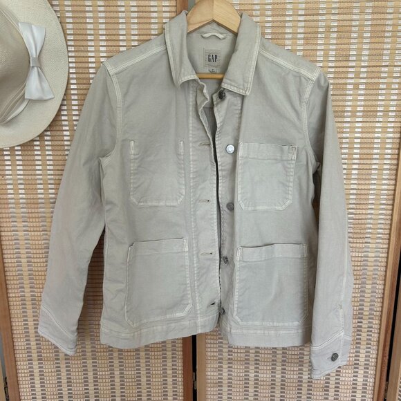 Vintage Gap Womens Beige Utility Jacket With Front Pockets & Button Closure - Si - Picture 1 of 9